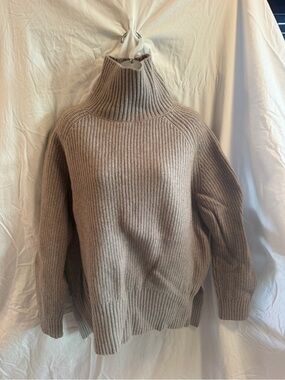 Zara Chunky Ribbed Turtleneck Sweater - Taupe - Medium